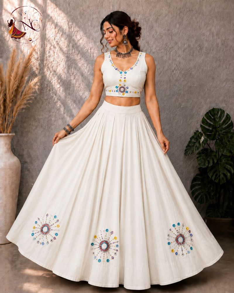 Khelaiya Vol 1 Roman Silk Flair Mirror Work Navratri Lehenga Choli Catalog — Singles, Vardan Ethnic wholesale from Surat - Gallery Image 4