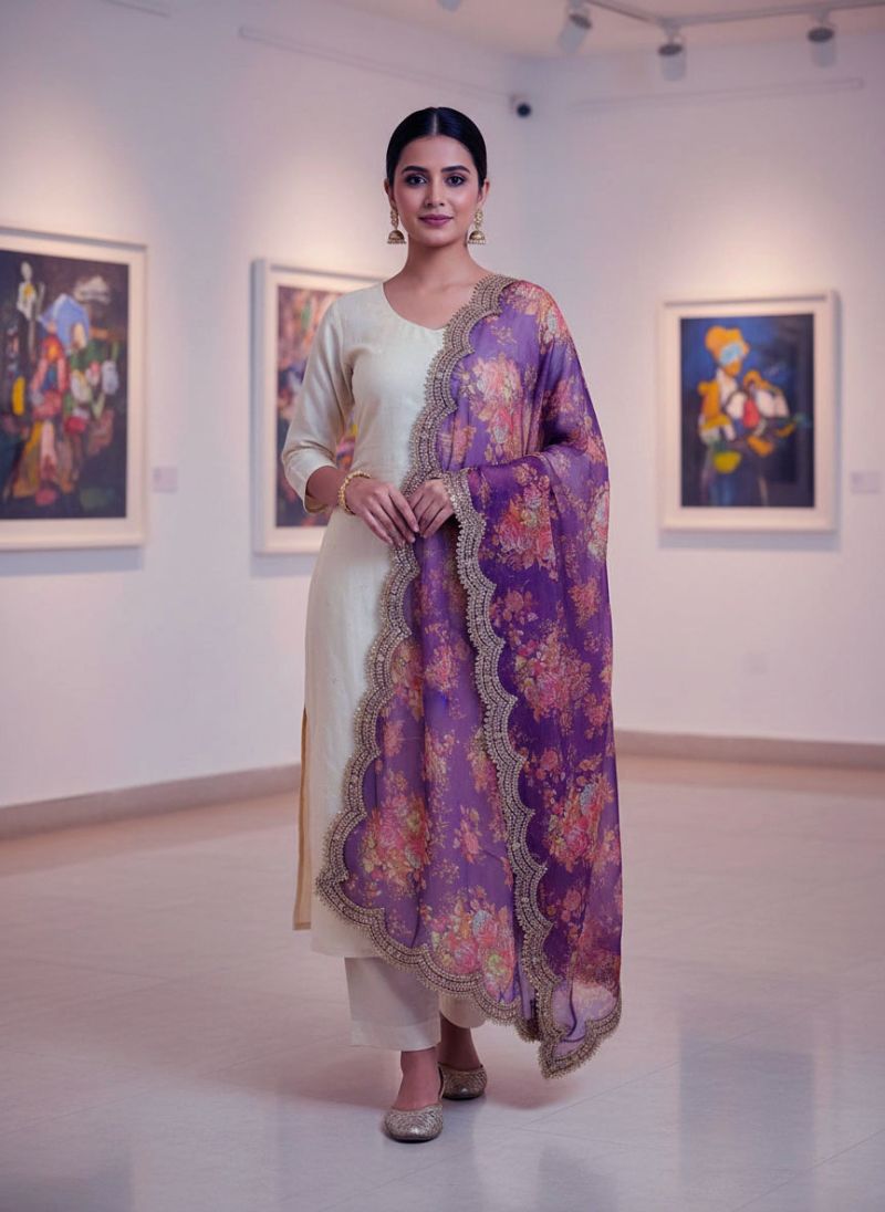 Kz Darbari Flower Vol 1 Organza Silk Printed Dupatta Catalog — Wholesale Readymade Suit, Vardan Ethnic wholesale from Surat — Photo 3
