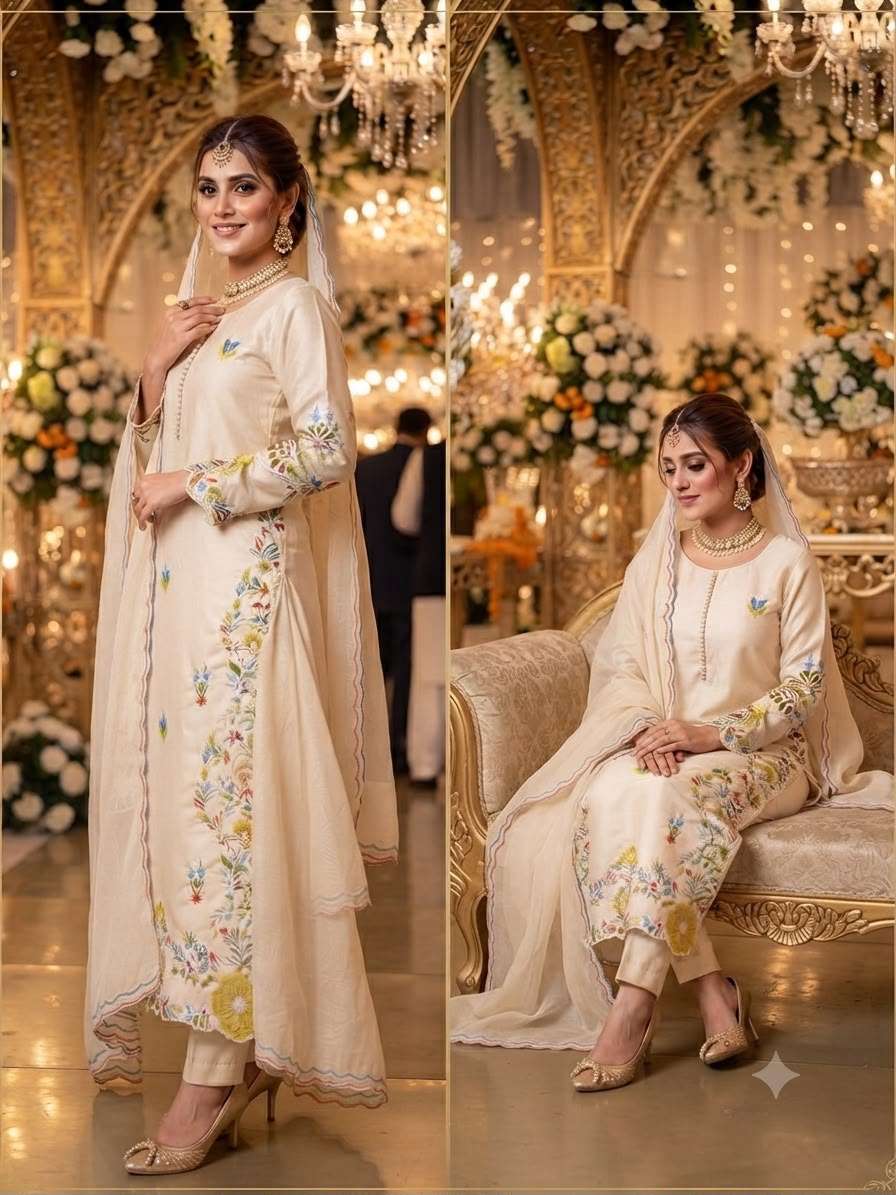 LG 2132 Roman Silk Beautiful Pakistani Suit Top With Embroidered Worked Pant And Dupatta Set — Wholesale Readymade Suit, Vardan Ethnic wholesale from Surat — view 2