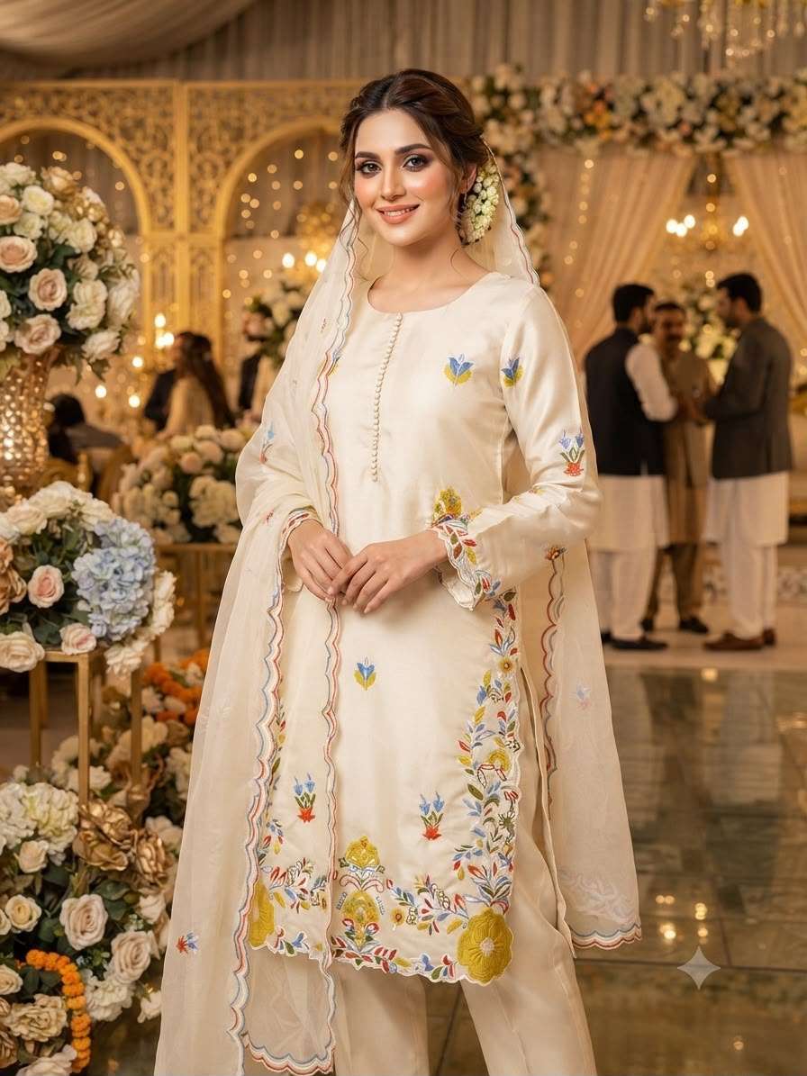 LG 2132 Roman Silk Beautiful Pakistani Suit Top With Embroidered Worked Pant And Dupatta Set — Wholesale Readymade Suit, Vardan Ethnic wholesale from Surat — view 3