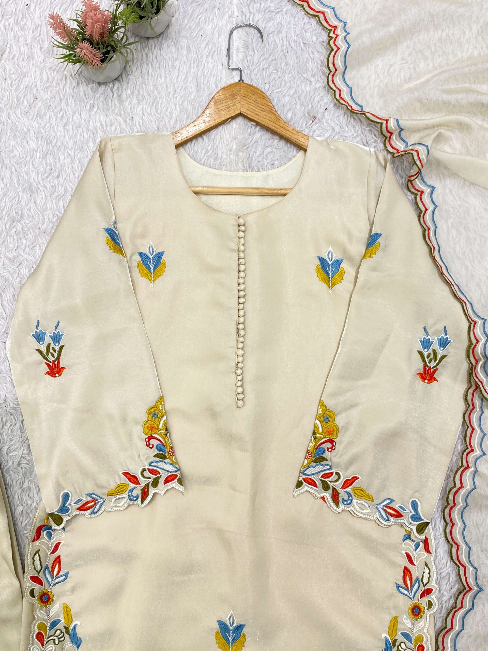 LG 2132 Roman Silk Beautiful Pakistani Suit Top With Embroidered Worked Pant And Dupatta Set — Wholesale Readymade Suit, Vardan Ethnic wholesale from Surat — view 5