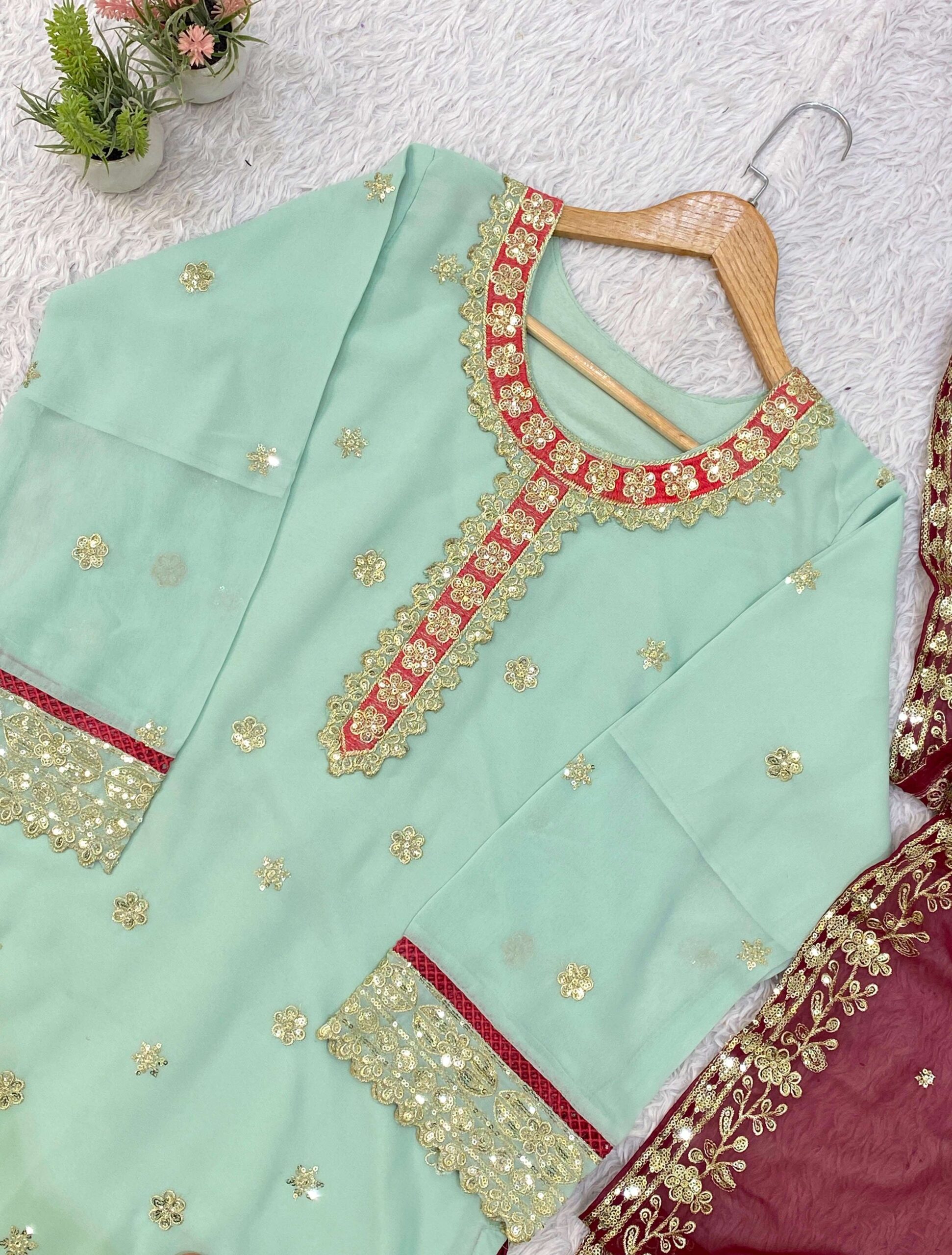 LG 2133 Georgette Heavy Embroidered Dsigner Top Plazzo And Dupatta Set — Wholesale Kurtis, Vardan Ethnic wholesale from Surat — view 5