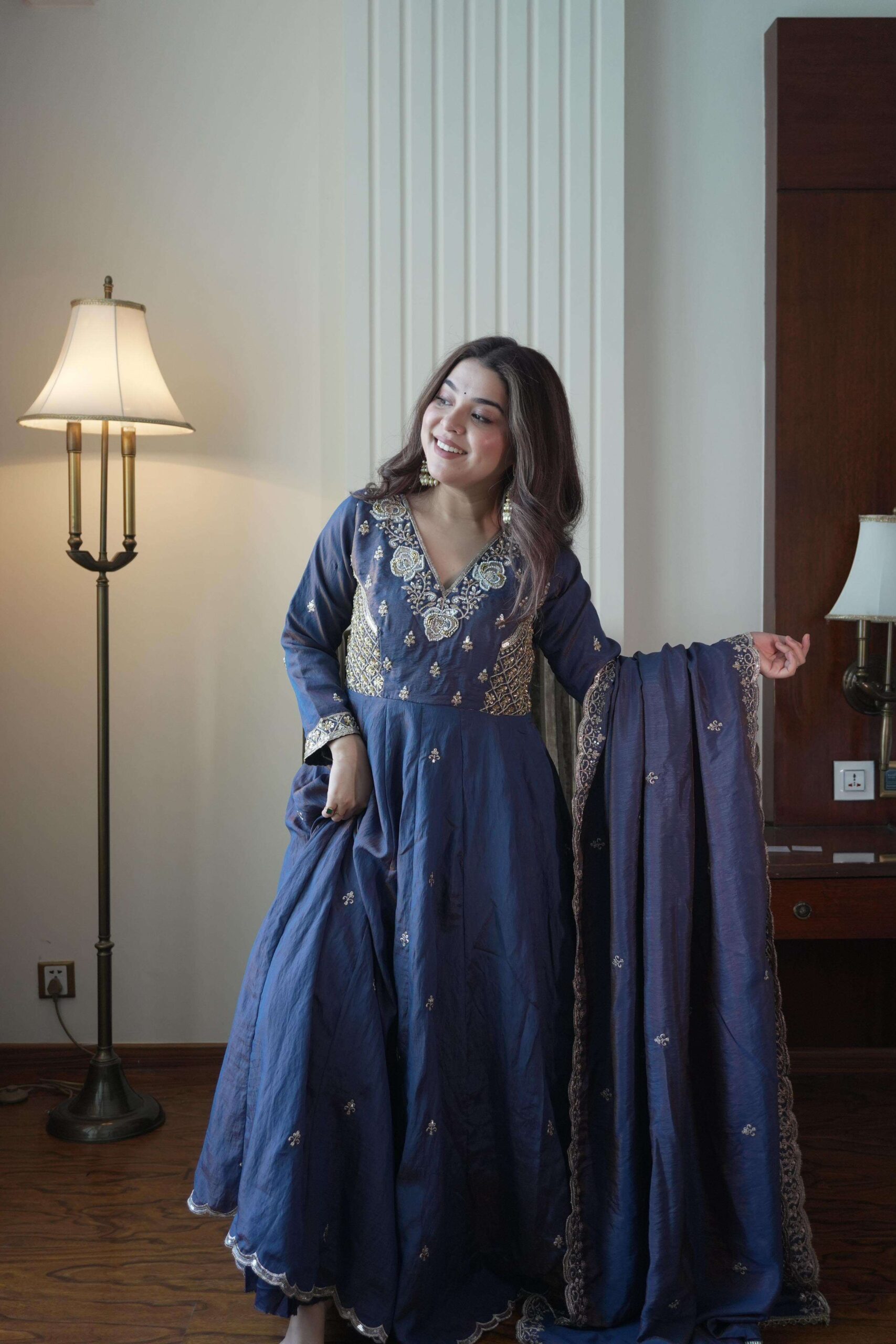 Loomeera LM-19 Designer Vichitra Gown Pant Dupatta Set for Women — Wholesale Kurti Pant Set, Vardan Ethnic wholesale from Surat — view 6