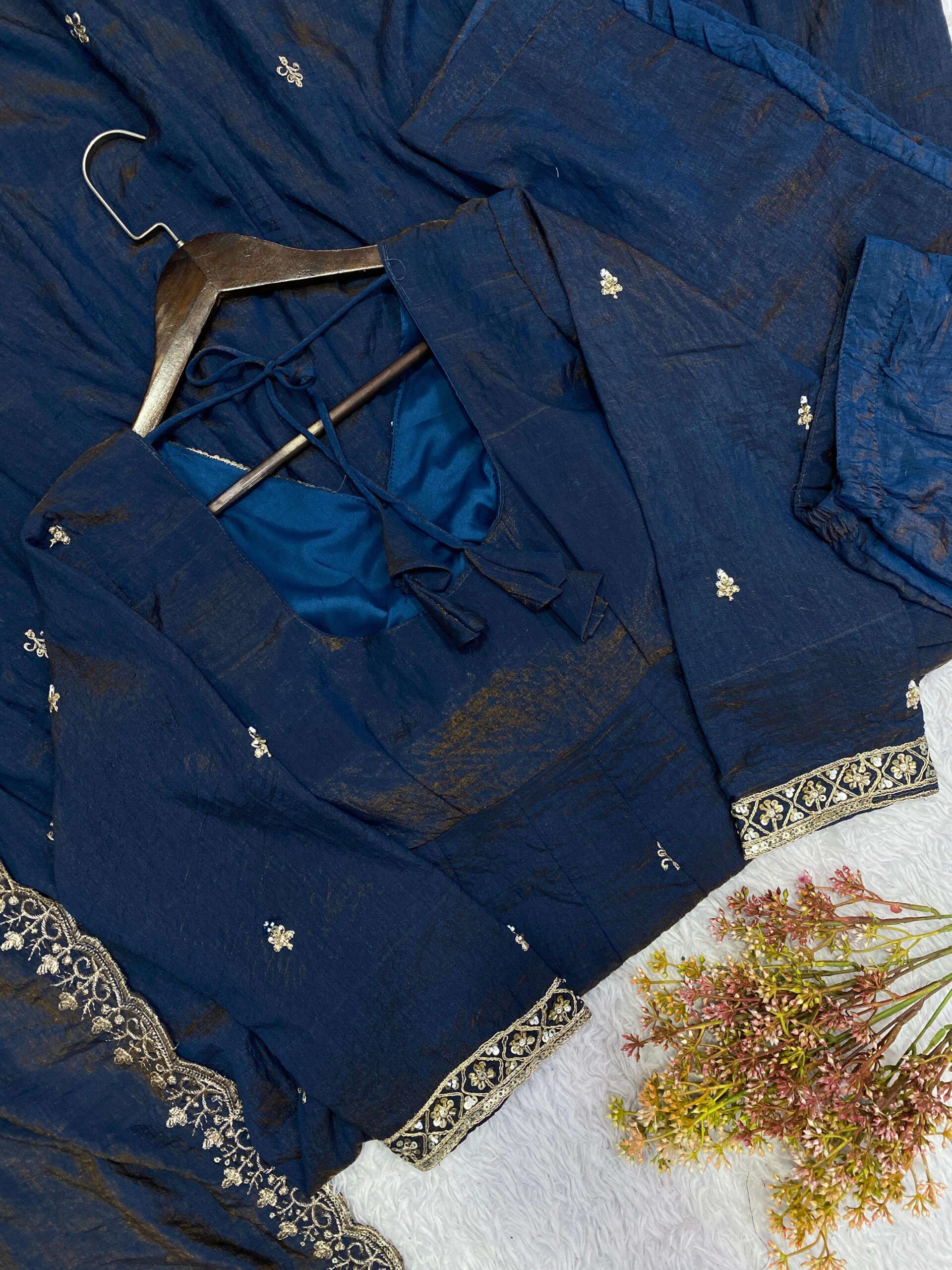 Loomeera LM-19 Designer Vichitra Gown Pant Dupatta Set for Women — Wholesale Kurti Pant Set, Vardan Ethnic wholesale from Surat — view 3