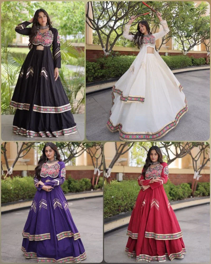 Lw 7178 Kora Cotton Real Mirror Work Navratri Lehenga Choli Collection — Lehenga wholesale from Surat — view 17