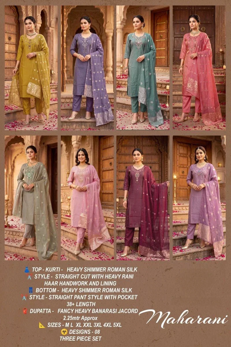 Maharani Vol 2 Shimmer Roman Silk Handworked Kurti Set — Wholesale Kurtis, Vardan Ethnic wholesale from Surat — view 11