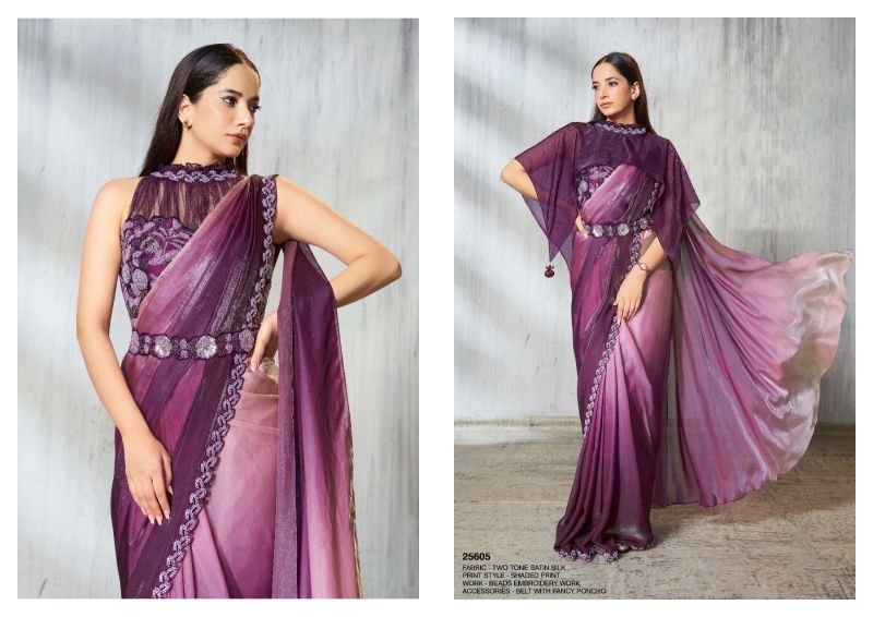 Mahotsav Mohmanthan 25600 Soiree Two Tone Satin Silk Beads Embroidered Saree Catalog