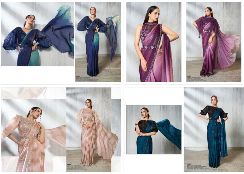 Mahotsav Mohmanthan 25600 Soiree Two Tone Satin Silk Beads Embroidered Saree Catalog — Designer Partywear Sarees, Vardan Ethnic wholesale from Surat — view 2