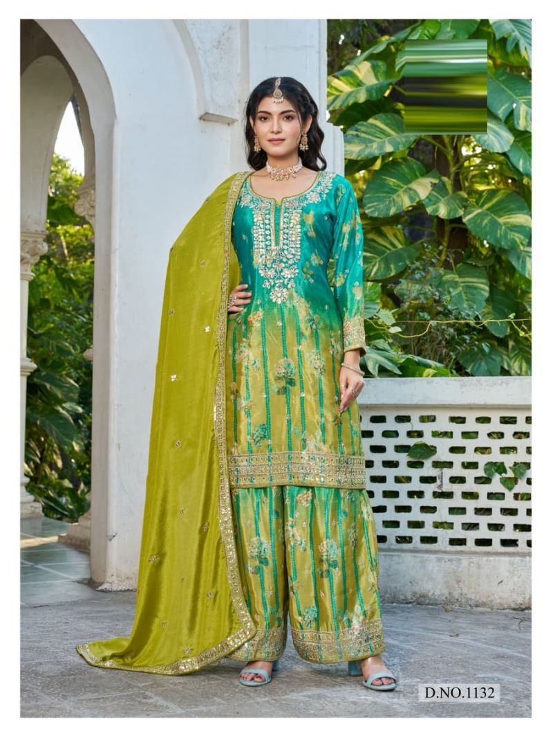 Mehfil 1131 To 1134 Chinon Printed Hand Work Salwar Kameez — Wholesale Kurtis, Vardan Ethnic wholesale from Surat — view 3