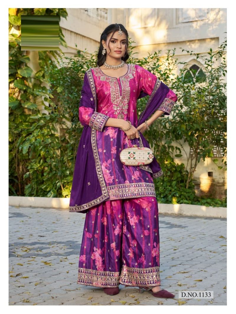 Mehfil 1131 To 1134 Chinon Printed Hand Work Salwar Kameez