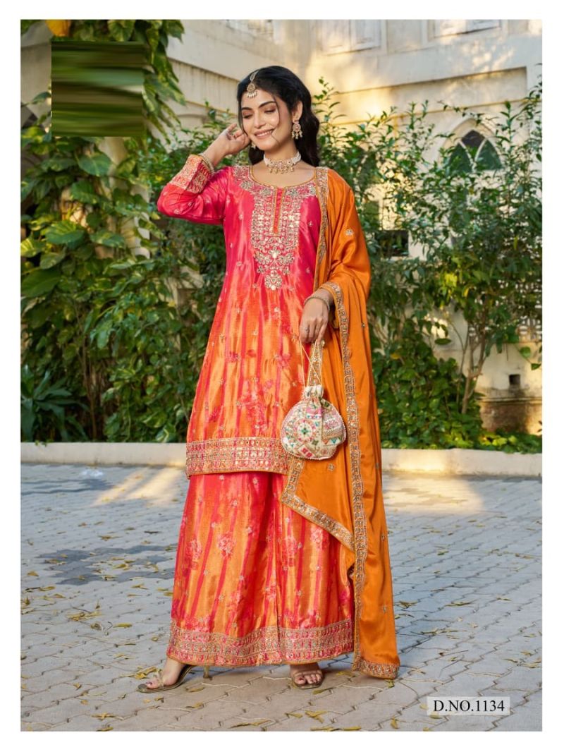 Mehfil 1131 To 1134 Chinon Printed Hand Work Salwar Kameez — Wholesale Kurtis, Vardan Ethnic wholesale from Surat — view 4