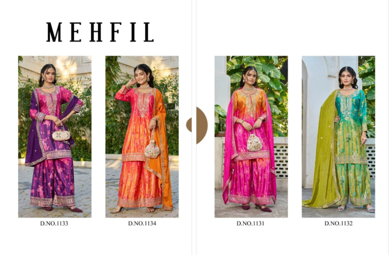 Mehfil 1131 To 1134 Chinon Printed Hand Work Salwar Kameez — Wholesale Kurtis, Vardan Ethnic wholesale from Surat — view 7