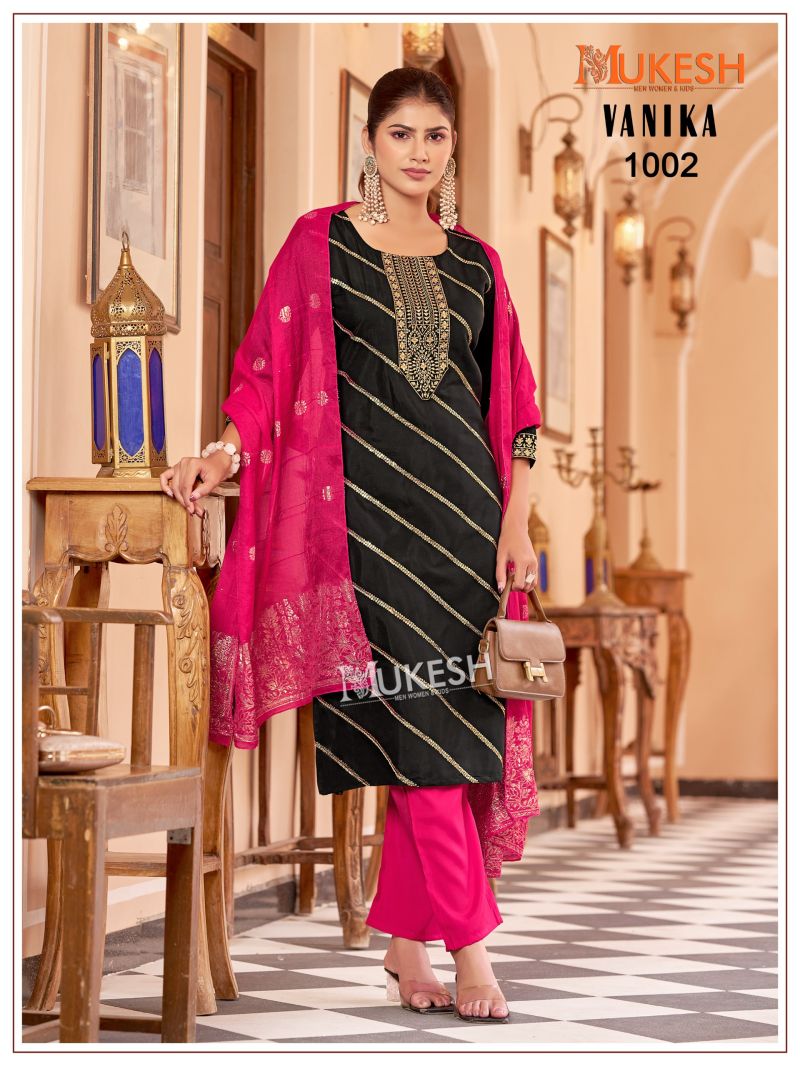Mukesh Vanika Roman Silk Embroidered Kurti With Bottom Dupatta Set — Wholesale Readymade Suit wholesale from Surat — view 8
