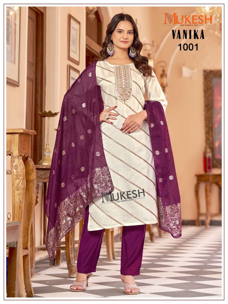 Mukesh Vanika Roman Silk Embroidered Kurti With Bottom Dupatta Set — Wholesale Readymade Suit wholesale from Surat — view 7