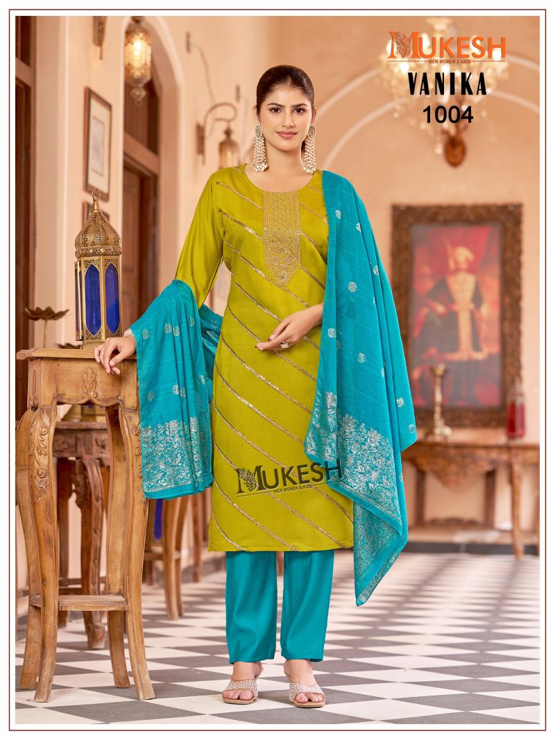 Mukesh Vanika Roman Silk Embroidered Kurti With Bottom Dupatta Set — Wholesale Readymade Suit wholesale from Surat — view 3