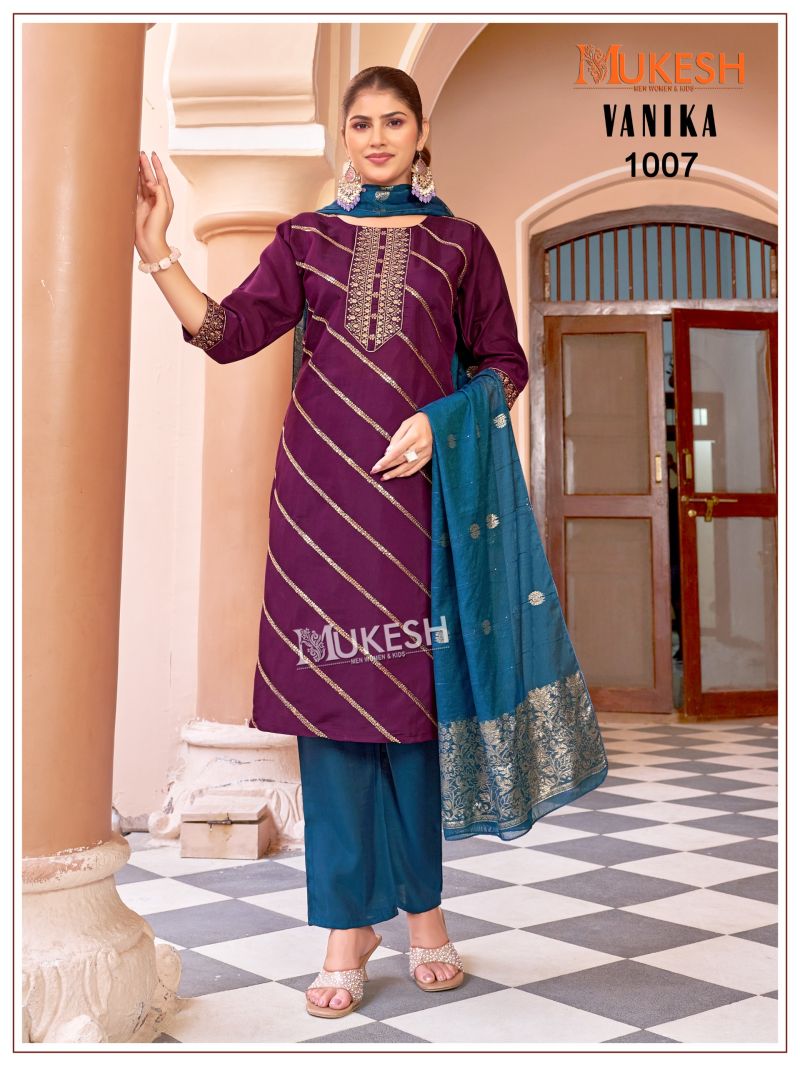 Mukesh Vanika Roman Silk Embroidered Kurti With Bottom Dupatta Set — Wholesale Readymade Suit wholesale from Surat — view 2