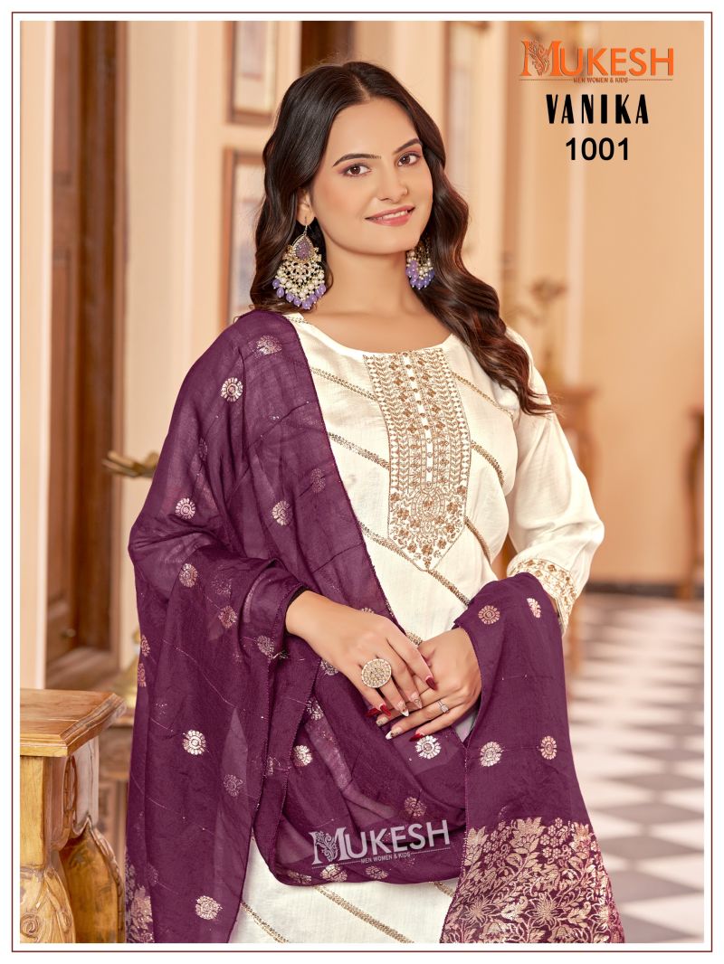 Mukesh Vanika Roman Silk Embroidered Kurti With Bottom Dupatta Set — Wholesale Readymade Suit wholesale from Surat — view 12