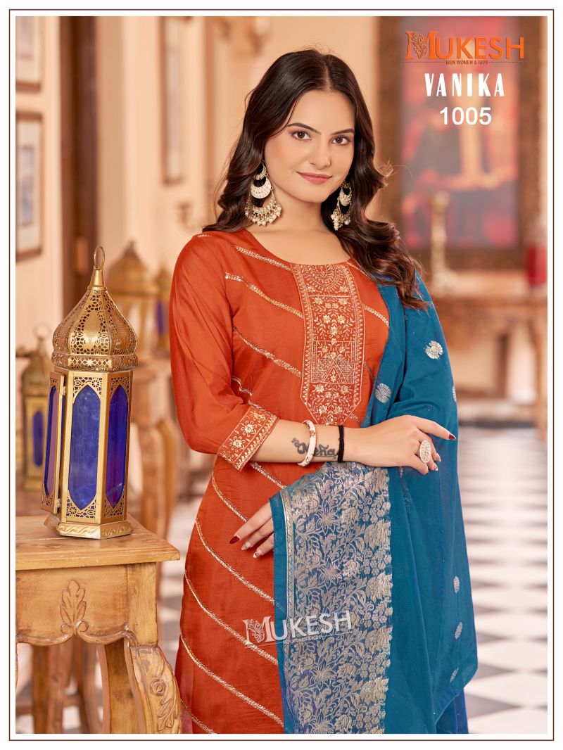 Mukesh Vanika Roman Silk Embroidered Kurti With Bottom Dupatta Set — Wholesale Readymade Suit wholesale from Surat — view 11