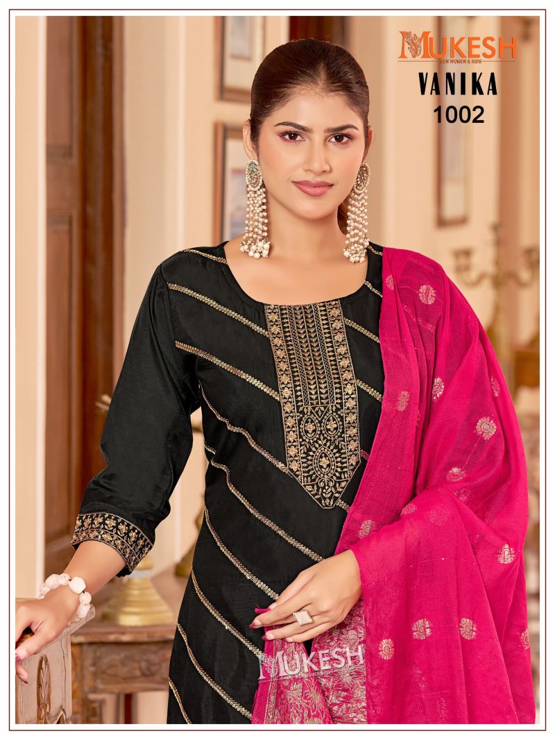 Mukesh Vanika Roman Silk Embroidered Kurti With Bottom Dupatta Set — Wholesale Readymade Suit wholesale from Surat — view 10