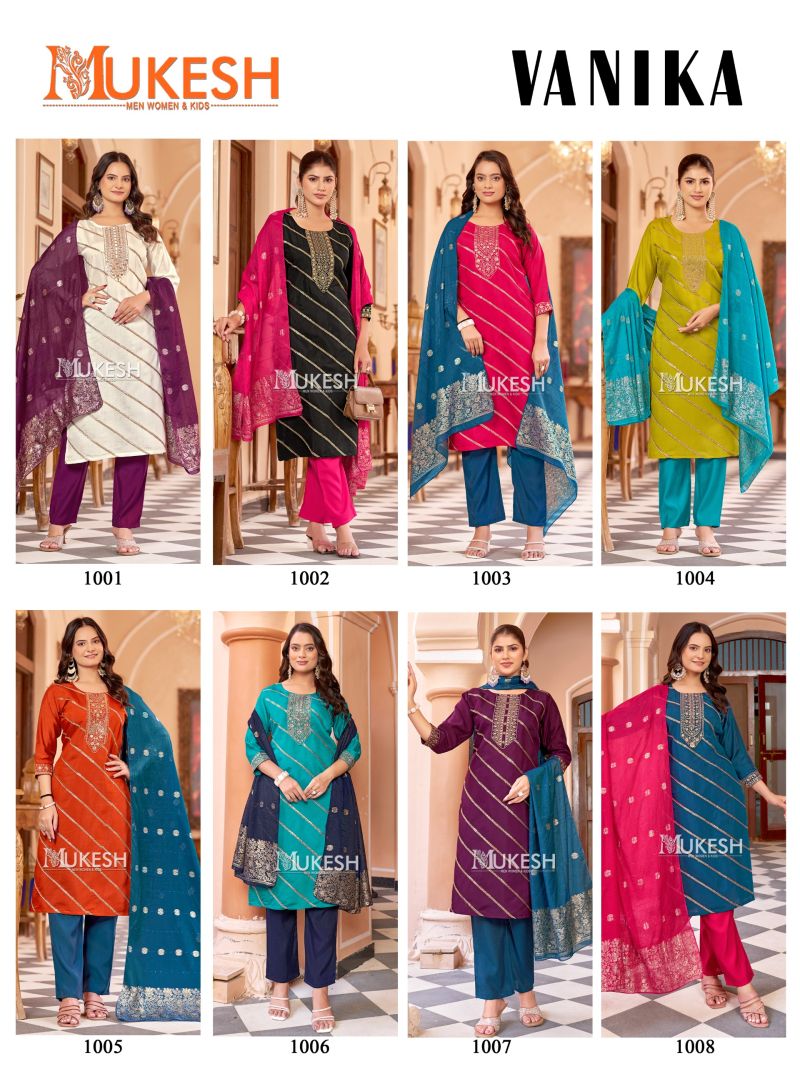 Mukesh Vanika Roman Silk Embroidered Kurti With Bottom Dupatta Set — Wholesale Readymade Suit wholesale from Surat — view 9