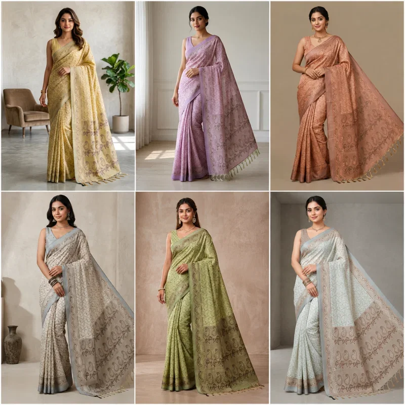 Mv Vis 16 Cotton Silk Paisley Printed Sarees Catalog — Organza Saree wholesale from Surat — view 13