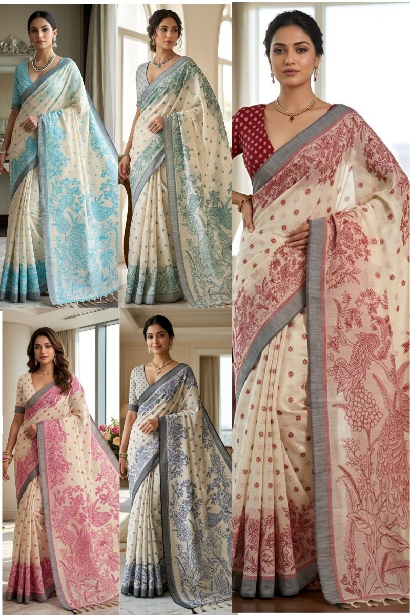 Mv Vis 3 Cotton Silk Floral Printed Saree Catalog — Organza Saree, Vardan Ethnic wholesale from Surat — view 11