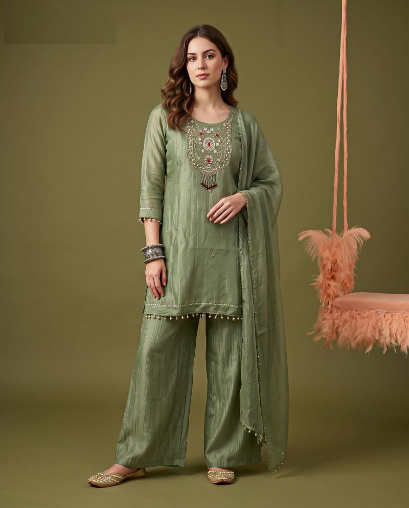 Naisha K 1151 Salsa Embroidery And Beads Work Kurti With Bottom Dupatta Set — Wholesale Kurti Pant Set, Vardan Ethnic wholesale from Surat — view 2