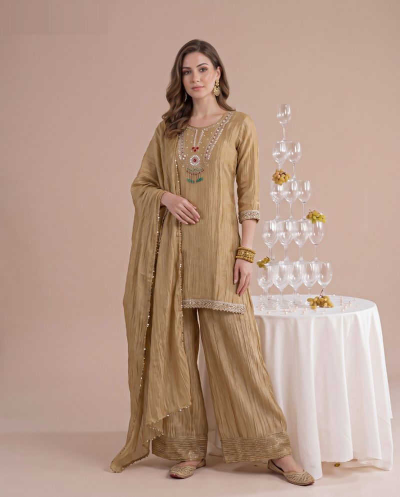 Naisha K 1151 Salsa Embroidery And Beads Work Kurti With Bottom Dupatta Set