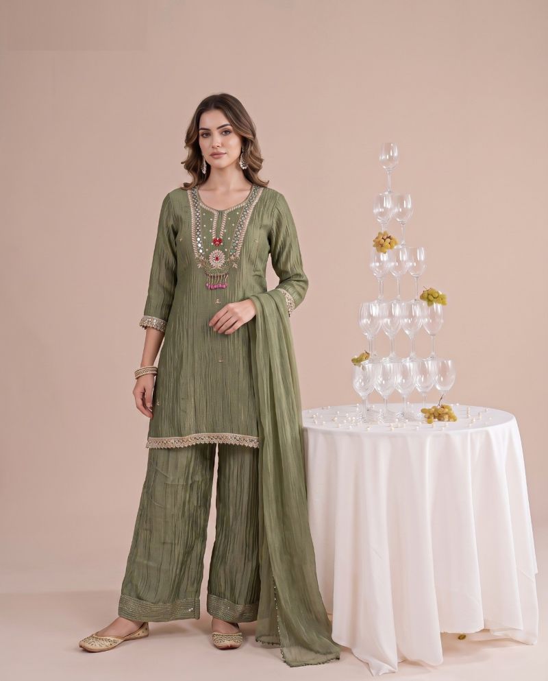 Naisha K 1151 Salsa Embroidery And Beads Work Kurti With Bottom Dupatta Set — Wholesale Kurti Pant Set, Vardan Ethnic wholesale from Surat — view 7