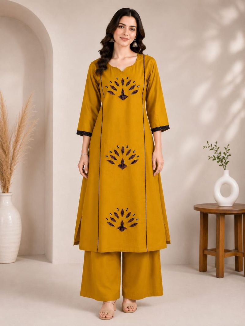 Naisha K 1155 Dhabu Cotton Hand And Manual Work Aline Kurti With Plazzo Catalog