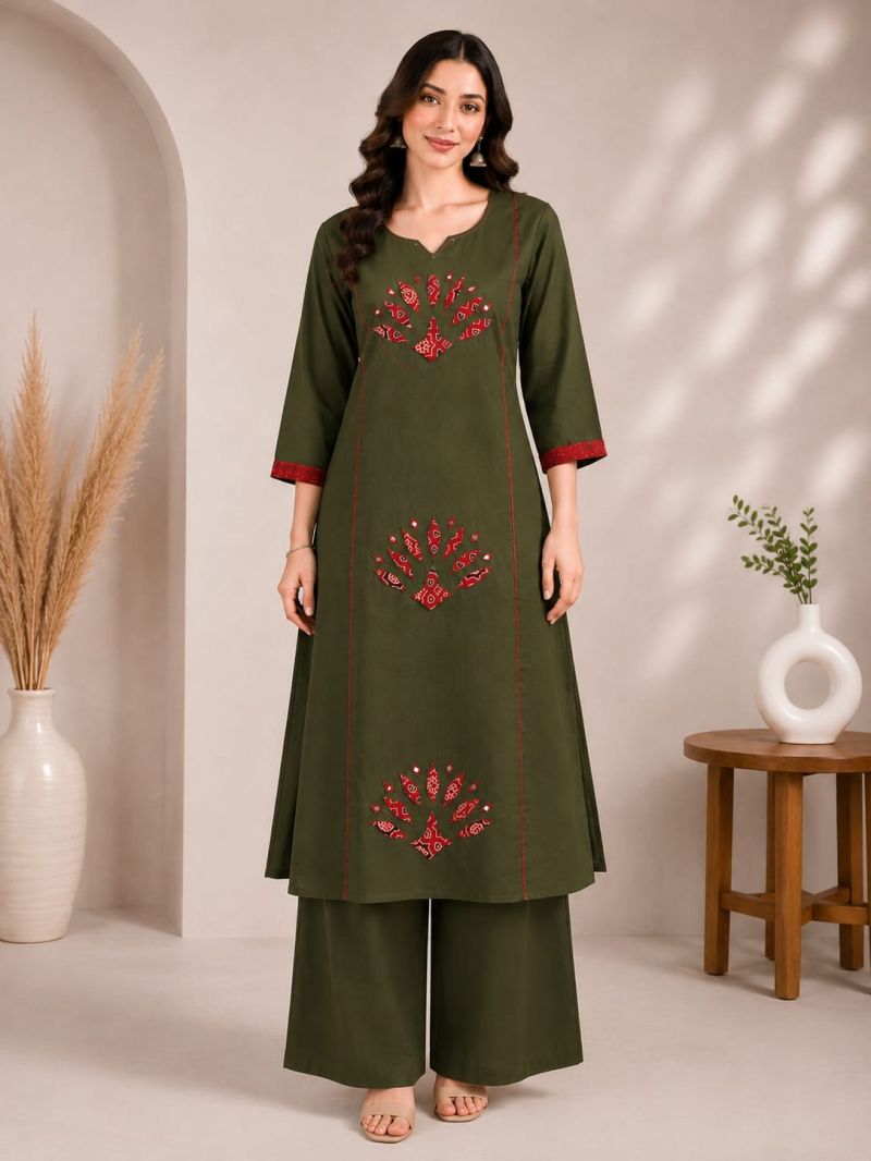 Naisha K 1155 Dhabu Cotton Hand And Manual Work Aline Kurti With Plazzo Catalog — Wholesale Kurtis, Vardan Ethnic wholesale from Surat — view 2