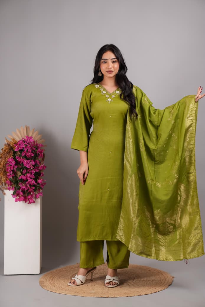 Naisha K 1157 Leo Dentina With Hand Work Top With Bottom And Dupatta Catalog — Wholesale Kurtis, Vardan Ethnic wholesale from Surat — view 2