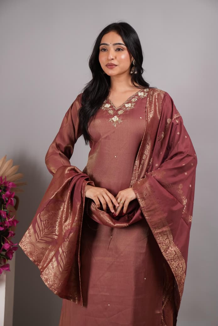 Naisha K 1157 Leo Dentina With Hand Work Top With Bottom And Dupatta Catalog — Wholesale Kurtis, Vardan Ethnic wholesale from Surat — view 3