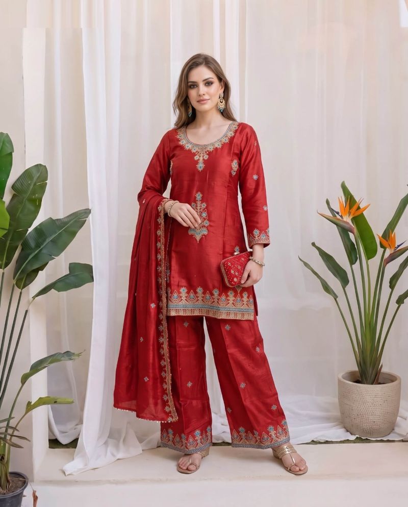 Naisha K 1158 Chinon Crush Embroidered Kurti With Bottom Dupatta Set — Wholesale Kurtis, Vardan Ethnic wholesale from Surat — view 3