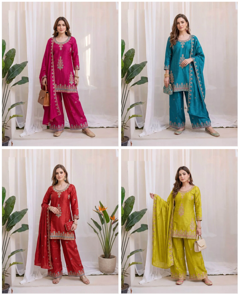 Naisha K 1158 Chinon Crush Embroidered Kurti With Bottom Dupatta Set — Wholesale Kurtis, Vardan Ethnic wholesale from Surat — view 5