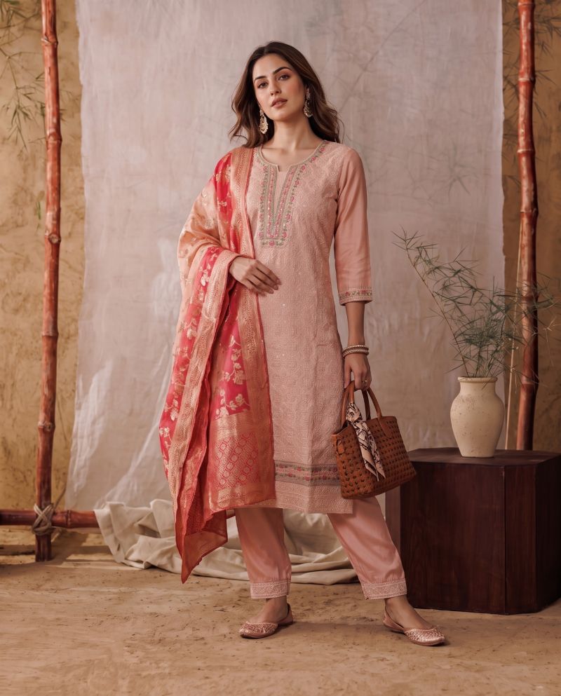Naisha K 1159 Roman Silk Heavy Embroidered Kurti With Bottom Dupatta Set — Wholesale Kurtis, Vardan Ethnic wholesale from Surat — view 3