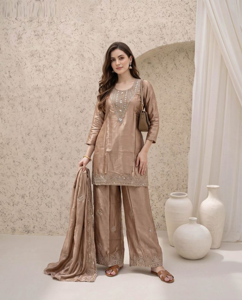 Naisha K 1161 Chinon Crush Embroidered Manual Work Designer Kurti With Bottom Dupatta Set