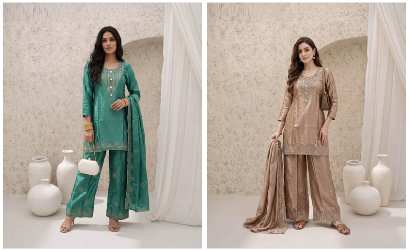 Naisha K 1161 Chinon Crush Embroidered Manual Work Designer Kurti With Bottom Dupatta Set — Wholesale Kurtis, Vardan Ethnic wholesale from Surat — view 3