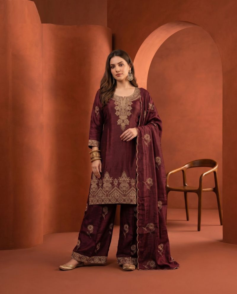 Naisha K 1162 Chinon Shimmer Embroidered Kurti With Bottom Dupatta Set — Wholesale Kurtis, Vardan Ethnic wholesale from Surat — view 2