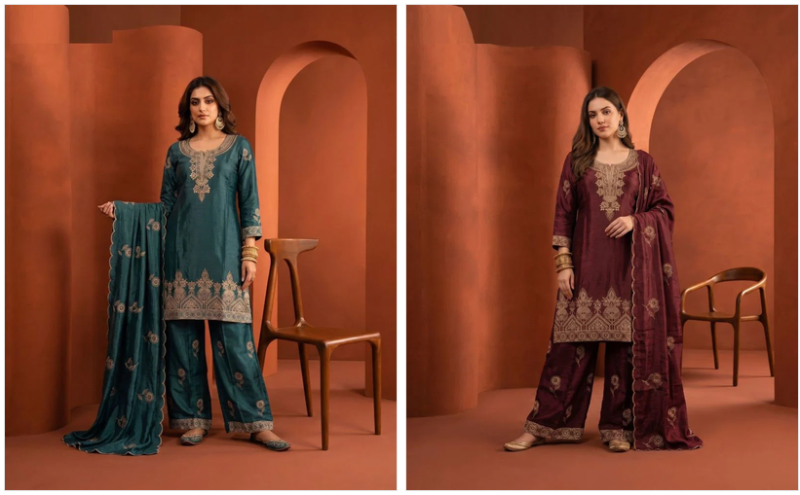 Naisha K 1162 Chinon Shimmer Embroidered Kurti With Bottom Dupatta Set — Wholesale Kurtis, Vardan Ethnic wholesale from Surat — view 3