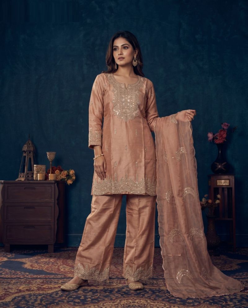 Naisha K 1163 Shimmer Embroidered Designer Kurti With Bottom Dupatta Set
