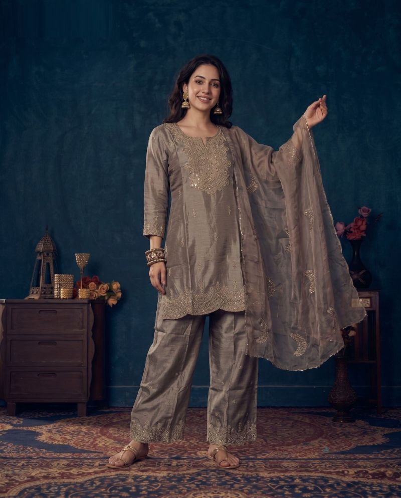 Naisha K 1163 Shimmer Embroidered Designer Kurti With Bottom Dupatta Set — Wholesale Kurti Pant Set, Vardan Ethnic wholesale from Surat — view 2