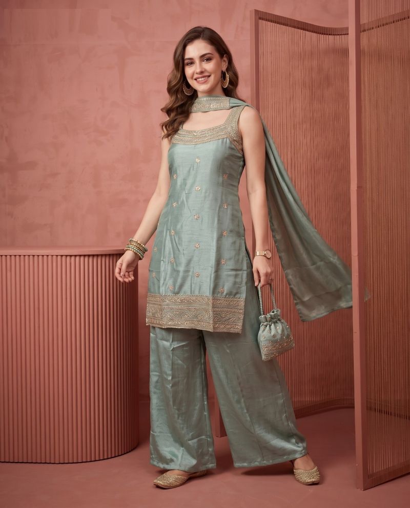 Naisha K 1167 Chinon Embroidered Kurti With Bottom Dupatta Catalog — Wholesale Kurtis, Vardan Ethnic wholesale from Surat — view 3