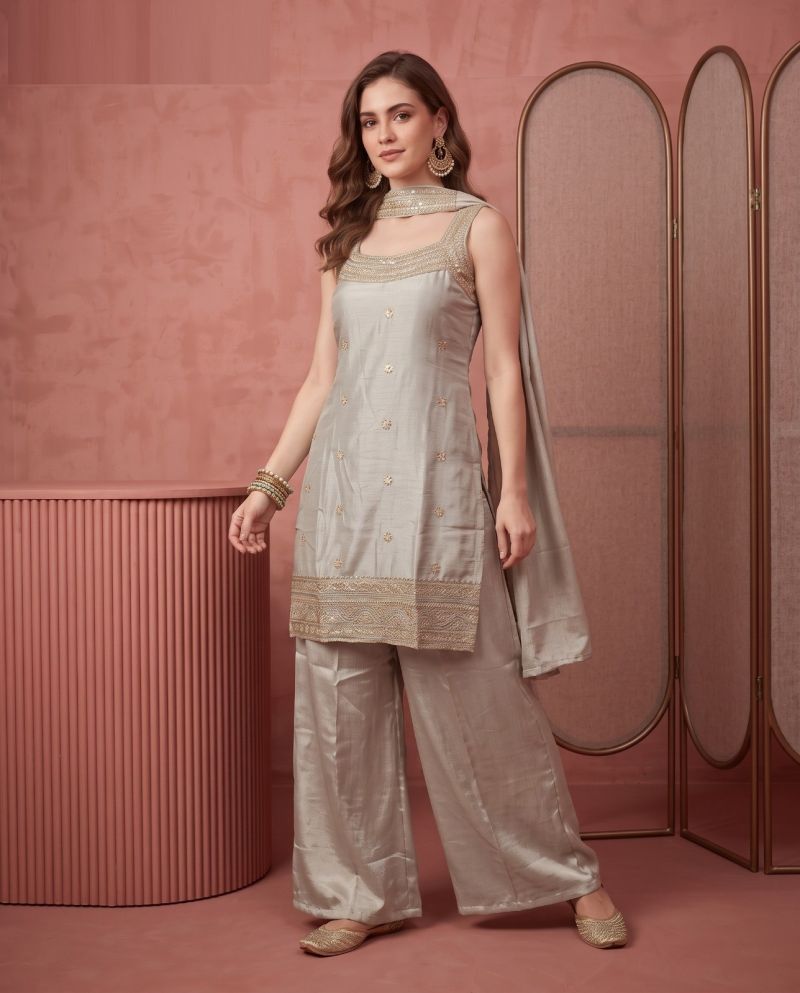 Naisha K 1167 Chinon Embroidered Kurti With Bottom Dupatta Catalog — Wholesale Kurtis, Vardan Ethnic wholesale from Surat — view 2