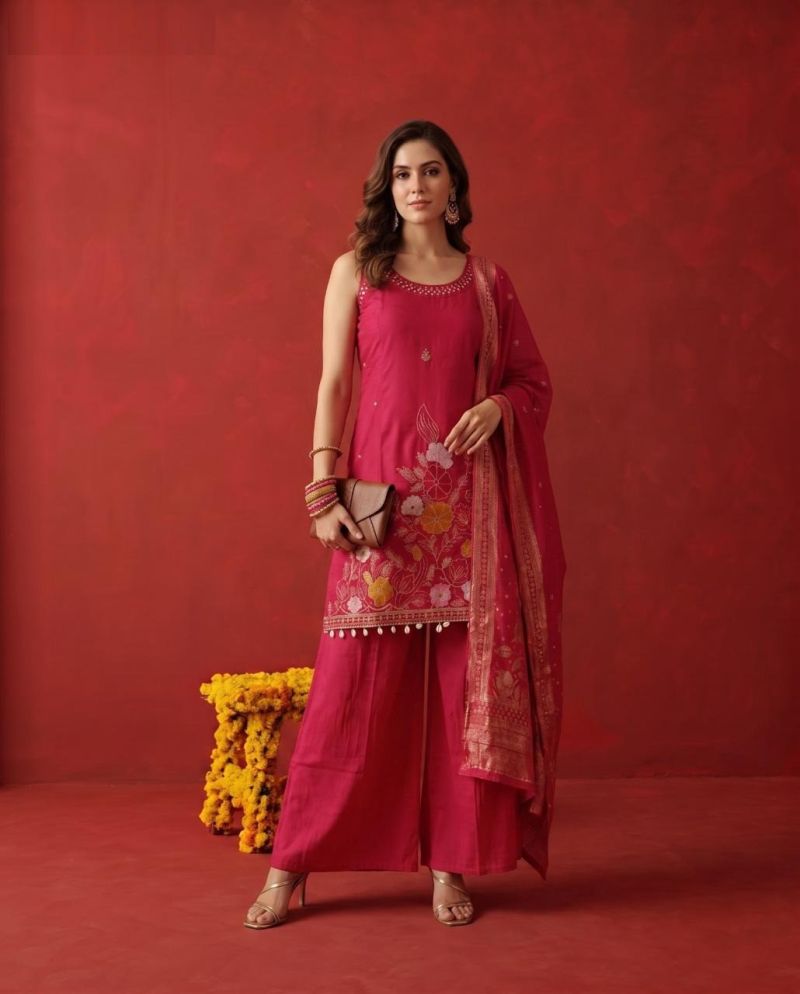 Naisha K 1170 Roman Jacquard Work Kurti With Bottom Dupatta Catalog — Wholesale Kurti Pant Set, Vardan Ethnic wholesale from Surat — view 4