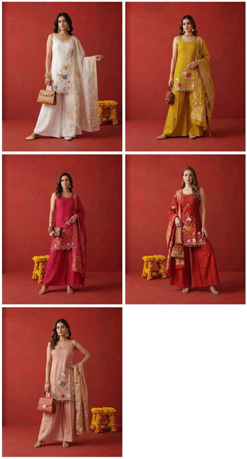 Naisha K 1170 Roman Jacquard Work Kurti With Bottom Dupatta Catalog — Wholesale Kurti Pant Set, Vardan Ethnic wholesale from Surat — view 6