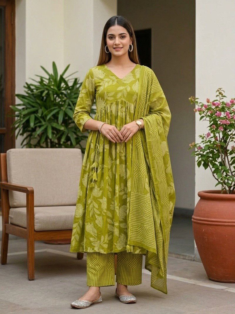 Naisha K 1172 Mul Cotton Printed Anarkali Kurti With Bottom Dupatta Catalog — Wholesale Kurti Pant Set, Vardan Ethnic wholesale from Surat — view 7