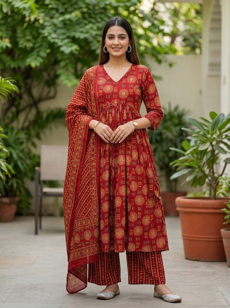 Naisha K 1172 Mul Cotton Printed Anarkali Kurti With Bottom Dupatta Catalog