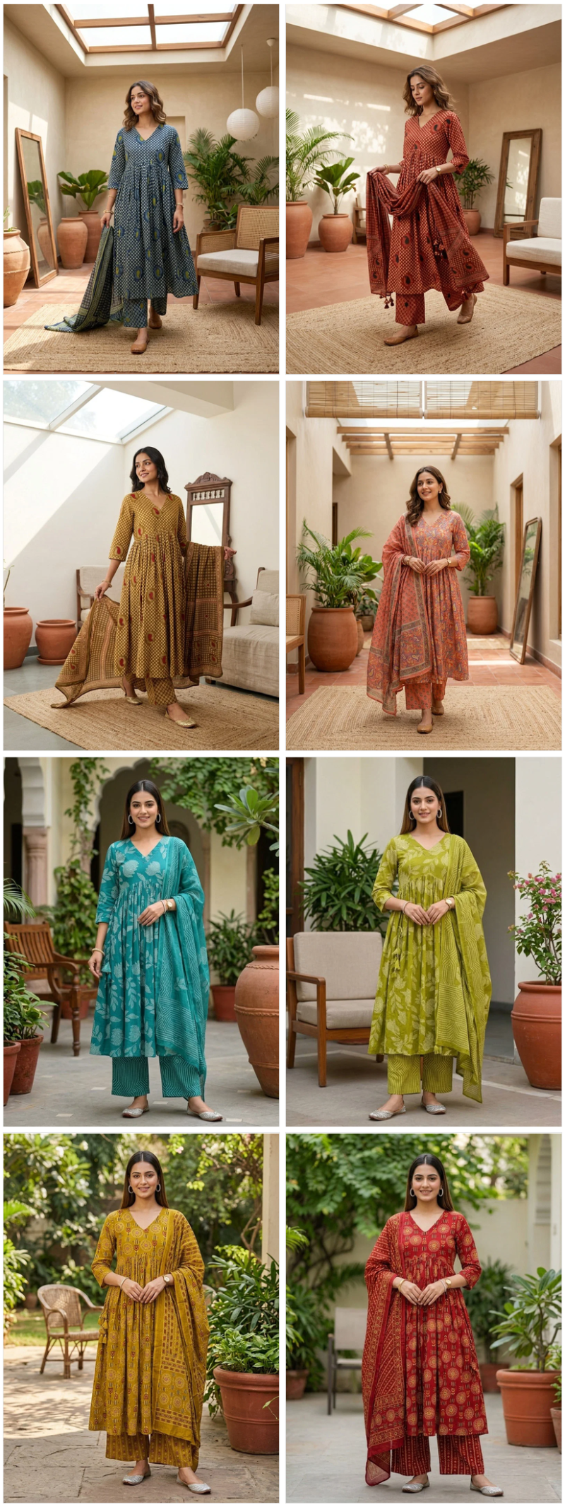 Naisha K 1172 Mul Cotton Printed Anarkali Kurti With Bottom Dupatta Catalog — Wholesale Kurti Pant Set, Vardan Ethnic wholesale from Surat — view 9