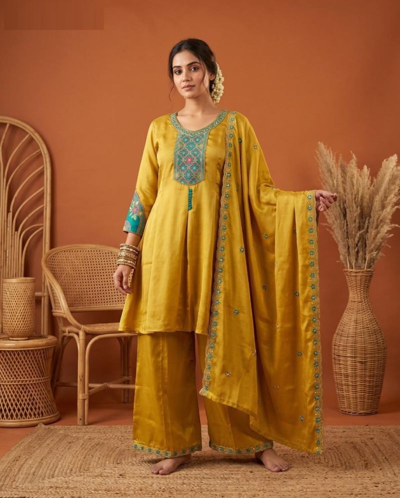 Naisha K 1173 Roman Glass Embroidered Short Anarkali Style Kurti With Bottom Dupatta Set — Wholesale Kurti Pant Set, MPA wholesale from Surat — view 2